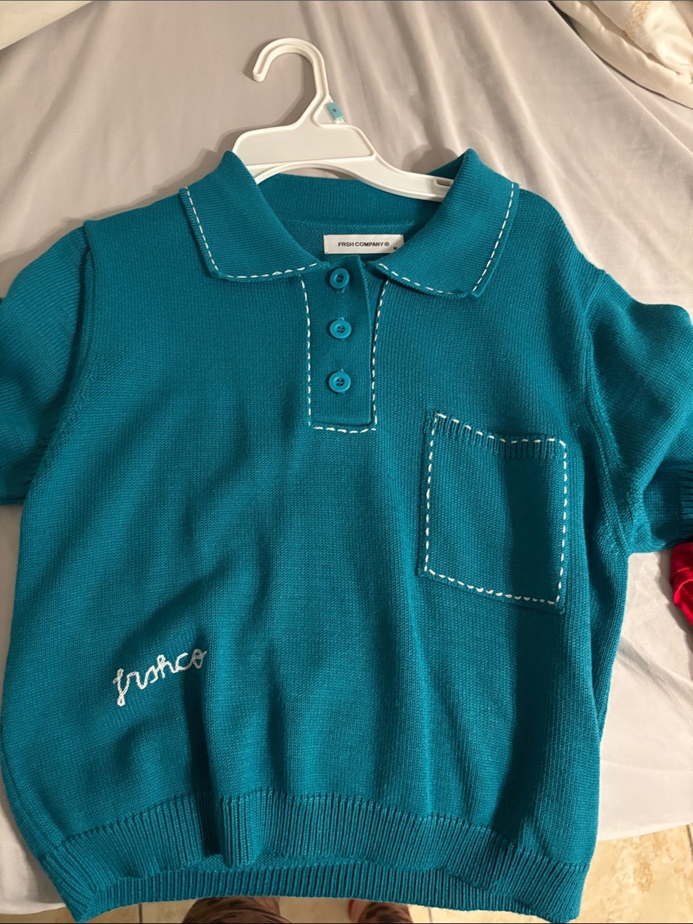 Teal Short-Sleeve Knit Polo Sweater